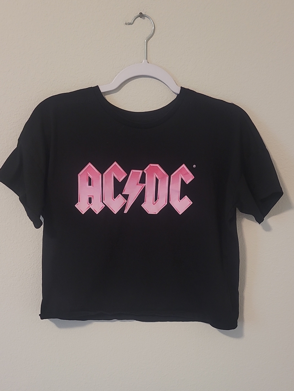 AC/DC Black Tee with Pink Logo - Kids Short Sleeve Crop